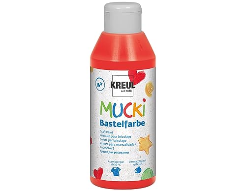 KREUL 24205 - Mucki Bastelfarbe für Kinder, 250 ml in rot, Kindermalfarbe auf Wasserbasis, parabenfrei, glutenfrei, laktosefrei und vegan, auswaschbar, vermalbar mit Pinsel und Schwamm von Kreul