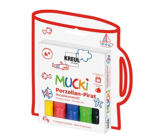 KREUL 27157 - MUCKI Porzellan Pirat, 5 Porzellanmalstifte für Kinder in gelb, rot, blau, grün und schwarz, Strichstärke 2 - 5 mm, für individuelle Kunstwerke auf Tassen und Tellern KREUL 27157 - MUCKI Porzellan Pirat, 5 Porzellanmalstifte für Kinder in gelb, rot, blau, grün und schwarz, Strichstärke 2 - 5 mm, für individuelle Kunstwerke auf Tassen und Tellern von Kreul