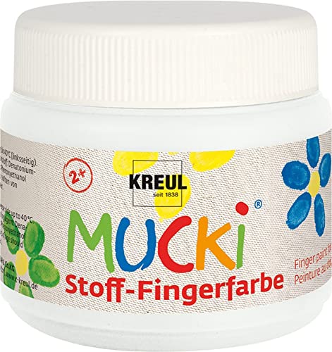 KREUL 28101 - Mucki leuchtkräftige Stoff - Fingerfarbe, 150 ml in weiß, auf Wasserbasis, parabenfrei, glutenfrei, laktosefrei und vegan, optimal für die Anwendung mit Fingern und Händen von Kreul