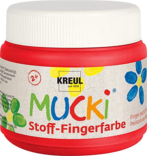 KREUL 28103 - Mucki leuchtkräftige Stoff - Fingerfarbe, 150 ml in rot, auf Wasserbasis, parabenfrei, glutenfrei, laktosefrei und vegan, optimal für die Anwendung mit Fingern und Händen von Kreul