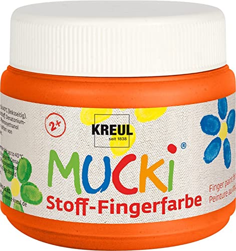 KREUL 28107 - Mucki leuchtkräftige Stoff - Fingerfarbe, 150 ml in orange, auf Wasserbasis, parabenfrei, glutenfrei, laktosefrei und vegan, optimal für die Anwendung mit Fingern und Händen von Kreul