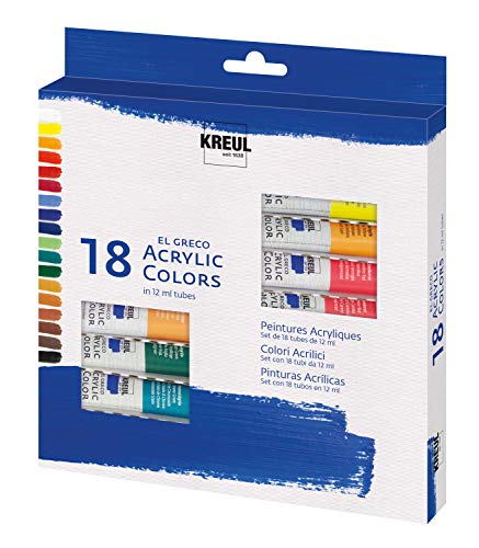 KREUL 28251 - El Greco Acrylfarben, 18 x 12 ml, glänzende, hochpigmentierte Acrylfarbe in Studienqualität, buttrig vermalbar, für pastose Malerei KREUL 28251 - El Greco Acrylfarben, 18 x 12 ml, glänzende, hochpigmentierte Acrylfarbe in Studienqualität, buttrig vermalbar, für pastose Malerei von Kreul