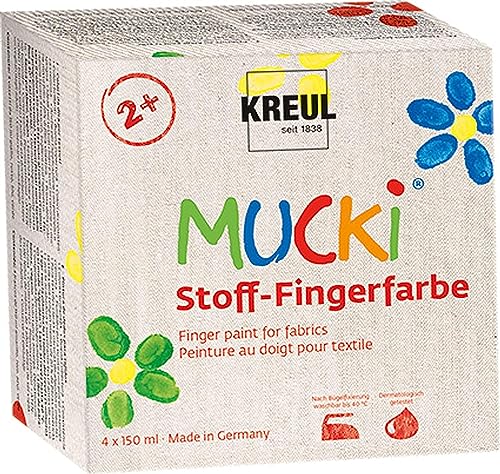 KREUL 28400 - Mucki Stoff-Fingerfarbe, 4 x 150 ml Gelb, Rot, Grün, Blau, leuchtkräftige Farben auf Wasserbasis für Kinder ab 2 Jahren KREUL 28400 - Mucki Stoff-Fingerfarbe, 4 x 150 ml Gelb, Rot, Grün, Blau, leuchtkräftige Farben auf Wasserbasis für Kinder ab 2 Jahren von Kreul