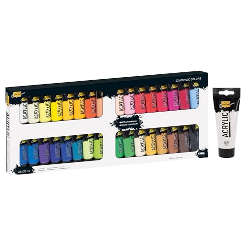 KREUL 35604-84173 - Solo Goya Acrylic Set mit 32 Farben in 20 ml Tuben inkl. 100 ml in Weiß, cremige Acrylfarbe in Studienqualität, auf Wasserbasis, matt trocknend, gut deckend, wasserfest KREUL 35604-84173 - Solo Goya Acrylic Set mit 32 Farben in 20 ml Tuben inkl. 100 ml in Weiß, cremige Acrylfarbe in Studienqualität, auf Wasserbasis, matt trocknend, gut deckend, wasserfest von Kreul