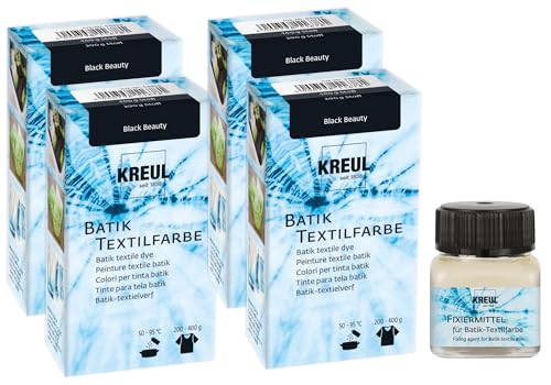 KREUL - 35604-98599 Batik-Textilfarbe 4er Set zum Nachfärben "Black Beauty" + 20 ml Fixiermittel, Stofffarbe zum Färben und Batiken von Textilien KREUL - 35604-98599 Batik-Textilfarbe 4er Set zum Nachfärben "Black Beauty" + 20 ml Fixiermittel, Stofffarbe zum Färben und Batiken von Textilien von Kreul