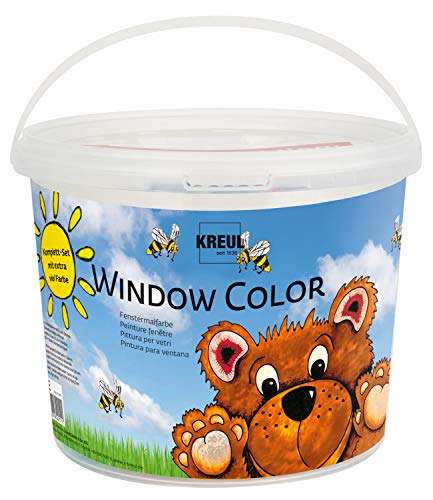 KREUL 40151 - Window Color Power Pack Bär, 8 x 125 ml Fensterfarben, inkl. Konturenfarbe schwarz, für kreative Kinder, 2 verschiedene Folie, Feindüse und Motivvorlagen von Kreul