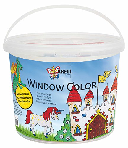 KREUL 40155 - Window Color Power Pack Burg, 6 x 125 ml Fensterfarben, inkl. Konturenfarbe schwarz, für kreative Kinder, Spezialfolie und über 70 Motivvorlagen von Kreul