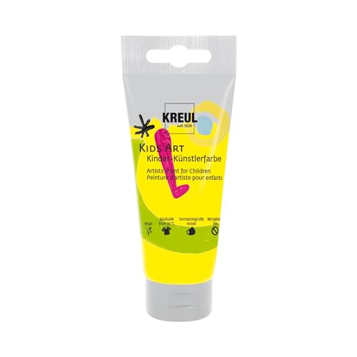 KREUL 43302 - Kids Art Kinder-Künstlerfarbe, Primärgelb 75 ml Tube, Schulmalfarbe auf Wasserbasis, matte deckende Bastelfarbe für Leinwand, Papier und Karton, vegan von Kreul