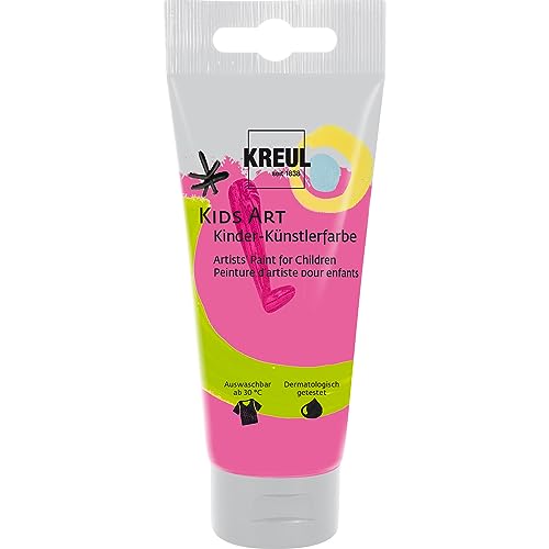 KREUL 43310 - Kids Art Kinder-Künstlerfarbe, Fluoreszierend Pink 75 ml Tube, Schulmalfarbe auf Wasserbasis, matte deckende Bastelfarbe für Leinwand, Papier und Karton, vegan von Kreul