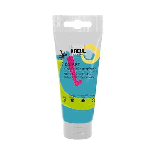 KREUL 43312 - Kids Art Kinder-Künstlerfarbe, Türkis 75 ml Tube, Schulmalfarbe auf Wasserbasis, matte deckende Bastelfarbe für Leinwand, Papier und Karton, vegan von Kreul