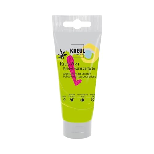 KREUL 43313 - Kids Art Kinder-Künstlerfarbe, Gelbgrün 75 ml Tube, Schulmalfarbe auf Wasserbasis, matte deckende Bastelfarbe für Leinwand, Papier und Karton, vegan von Kreul