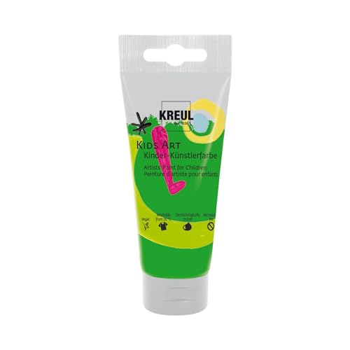 KREUL 43314 - Kids Art Kinder-Künstlerfarbe, Permanentgrün 75 ml Tube, Schulmalfarbe auf Wasserbasis, matte deckende Bastelfarbe für Leinwand, Papier und Karton, vegan von Kreul