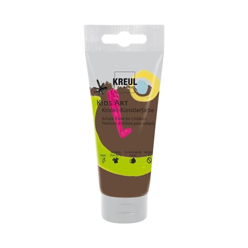 KREUL 43315 - Kids Art Kinder-Künstlerfarbe, Dunkelbraun 75 ml Tube, Schulmalfarbe auf Wasserbasis, matte deckende Bastelfarbe für Leinwand, Papier und Karton, vegan von Kreul