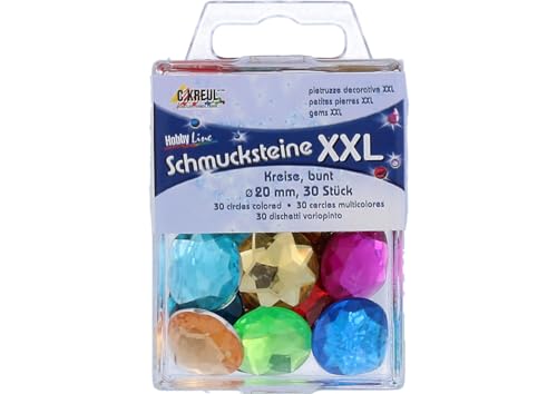 KREUL 49661 - Schmucksteine XXL Kreise, 30 bunte Steine in Kreisform, Durchmesser ca. 20 mm, zur Gestaltung von modischen Accessoires und Home Deco von Kreul