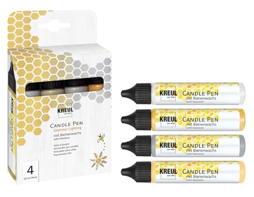 KREUL 49756 - Candle Pen 4er Set Glamour Lighting, Glitter-Silber, Glitter-Gold, Silber, Gold, je 29 ml, feine Malspitze, Farben mit Bienenwachs zum Verzieren & Bemalen von Kerzen KREUL 49756 - Candle Pen 4er Set Glamour Lighting, Glitter-Silber, Glitter-Gold, Silber, Gold, je 29 ml, feine Malspitze, Farben mit Bienenwachs zum Verzieren & Bemalen von Kerzen von Kreul