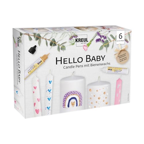 KREUL 49758 - Candle Pen 6er Set Hello Baby, 6 x 29 ml, feine Malspitze, Farben mit Bienenwachs zum Verzieren und Bemalen von Kerzen von Kreul