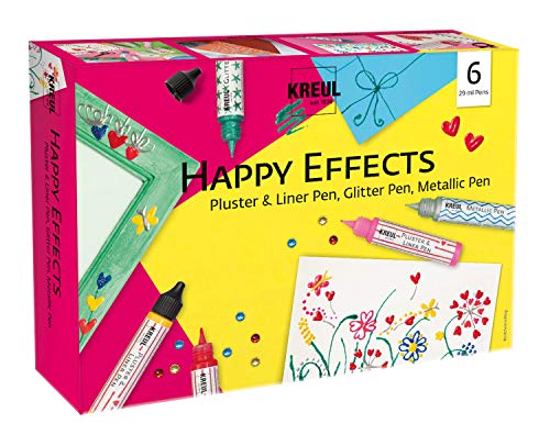 KREUL 49832 - Happy Effects Set, 6 Verzier- und Effektfarben, 3 Pluster & Liner Pens, 2 Glitter Pens und 1 Metallic Pen, zum kreativen Gestalten für Kinder und Erwachsene von Kreul