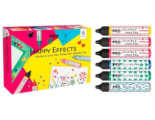 KREUL 49832 - Happy Effects Set, 6 Verzier- und Effektfarben, 3 Pluster & Liner Pens, 2 Glitter Pens und 1 Metallic Pen, zum kreativen Gestalten für Kinder und Erwachsene von Kreul