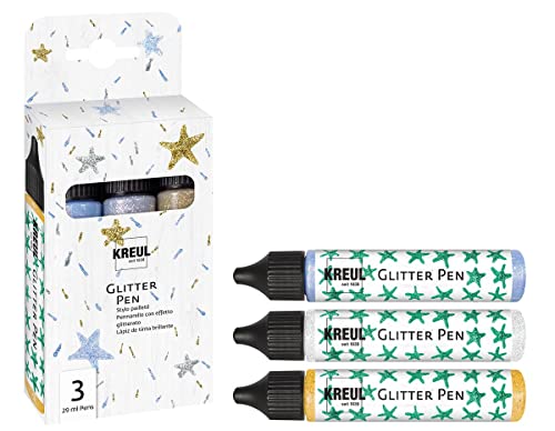 KREUL 49840 - Glitter Pen 3er Set, Glitzer Effektfarben im handlichen 29 ml Pen, zum Verzieren, Beschriften und Dekorieren von vielfältigen Materialien, hergestellt auf Wasserbasis von Kreul