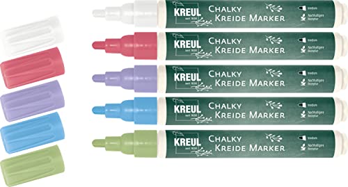 KREUL 5er-Set Kreidestifte "Chalky Kreide Marker matt" Weiß Rot Blau Grün Lila abwischbar 2-3cm Tafelmarker flüssig Flüssigkreide von Kreul