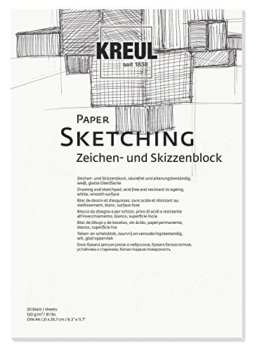 KREUL 69002 - Paper Sketching, Zeichen- und Skizzenblock, 20 Blatt, 120 g/qm, DIN A4, weiß, glatte Oberfläche, säurefrei und alterungsbeständig KREUL 69002 - Paper Sketching, Zeichen- und Skizzenblock, 20 Blatt, 120 g/qm, DIN A4, weiß, glatte Oberfläche, säurefrei und alterungsbeständig von Kreul