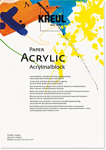 KREUL 69041 - Acrylmalblock, DIN A4, 10 Blatt, naturweiß, feinstrukturierte Oberfläche, vierseitig geleimt, säurefrei und alterungsbeständig, ideal für Malerei mit Acrylfarben, Ink und Markern KREUL 69041 - Acrylmalblock, DIN A4, 10 Blatt, naturweiß, feinstrukturierte Oberfläche, vierseitig geleimt, säurefrei und alterungsbeständig, ideal für Malerei mit Acrylfarben, Ink und Markern von Kreul