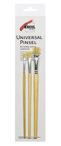 KREUL 723002 - Universalpinsel Pinselset, Borste flach, aus kräftigen, hellen Schweineborsten, flacher Schulmalpinsel, 3 Pinsel in den Größen 4, 8 und 10 von Kreul