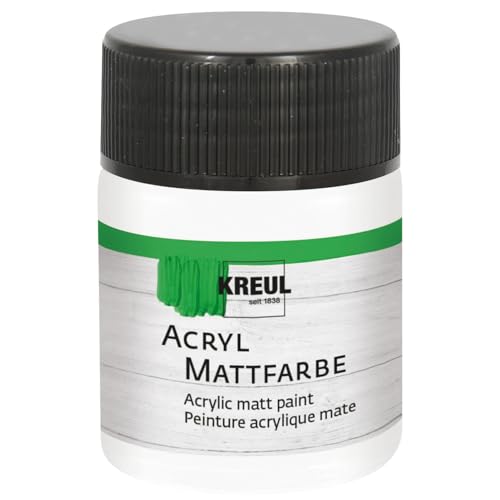 KREUL 75501 - Acryl Mattfarbe, weiß im 50 ml Glas, cremig deckende, schnelltrocknende Farbe auf Wasserbasis, für viele verschiedene Untergründe geeignet von Kreul