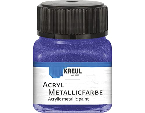 KREUL 77276 - Acryl Metallicfarbe, 20 ml Glas in violett, glamouröse Acrylfarbe mit Metalliceffekt auf Wasserbasis, cremig deckend, schnelltrocknend und wasserfest von Kreul