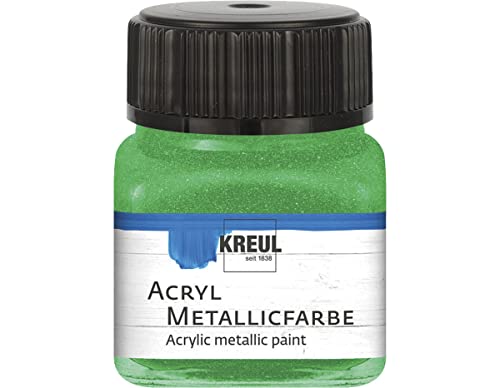 KREUL 77277 - Acryl Metallicfarbe, 20 ml Glas in grün, glamouröse Acrylfarbe mit Metalliceffekt auf Wasserbasis, cremig deckend, schnelltrocknend und wasserfest von Kreul