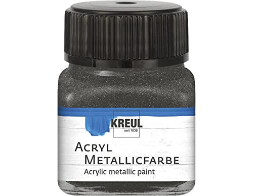 KREUL 77278 - Acryl Metallicfarbe, 20 ml Glas in anthrazit, glamouröse Acrylfarbe mit Metalliceffekt auf Wasserbasis, cremig deckend, schnelltrocknend und wasserfest von Kreul