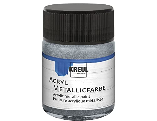 KREUL 77572 - Acryl Metallicfarbe, 50 ml Glas in silber, glamouröse Acrylfarbe mit Metalliceffekt auf Wasserbasis, cremig deckend, schnelltrocknend und wasserfest von Kreul