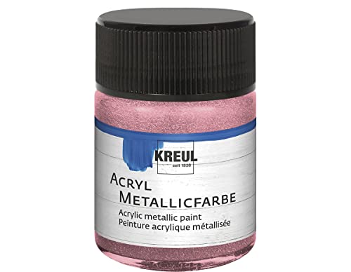 KREUL 77574 - Acryl Metallicfarbe, 50 ml Glas in metallic rosa, glamouröse Acrylfarbe mit Metalliceffekt auf Wasserbasis, cremig deckend, schnelltrocknend und wasserfest von Kreul