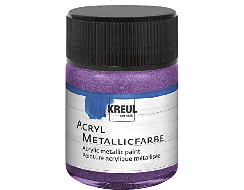KREUL 77581 - Acryl Metallicfarbe, 50 ml Glas in metallic flieder, glamouröse Acrylfarbe mit Metalliceffekt auf Wasserbasis, cremig deckend, schnelltrocknend und wasserfest von Kreul