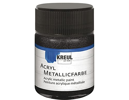 KREUL 77585 - Acryl Metallicfarbe, 50 ml Glas in metallic schwarz, glamouröse Acrylfarbe mit Metalliceffekt auf Wasserbasis, cremig deckend, schnelltrocknend und wasserfest von Kreul
