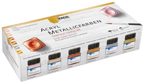 KREUL 77601 - Acryl Metallicfarben im Color Living Set, 6 x 20 ml Farbe und ein Pinsel, glamouröse Acrylfarbe mit Metalliceffekt auf Wasserbasis, cremig deckend, schnelltrocknend und wasserfest KREUL 77601 - Acryl Metallicfarben im Color Living Set, 6 x 20 ml Farbe und ein Pinsel, glamouröse Acrylfarbe mit Metalliceffekt auf Wasserbasis, cremig deckend, schnelltrocknend und wasserfest von Kreul