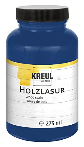 KREUL 78210 - Farbintensive Acryl Holzlasur, 275 ml Kunststoffglas in ultramarin, für unbehandeltes, natürliches Holz und saugende Naturpapiere, fließend - flüssige Farbe auf Wasserbasis von Kreul