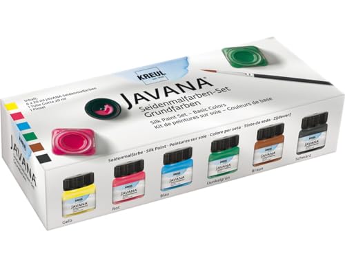 KREUL 81600 - Javana Seidenmalfarben, Set Grundfarben, 6 Farben im 20 ml Glas, 20 ml Gutta und ein Pinsel, hochpigmentierte brillante Farben, für Seide und helle Textilien KREUL 81600 - Javana Seidenmalfarben, Set Grundfarben, 6 Farben im 20 ml Glas, 20 ml Gutta und ein Pinsel, hochpigmentierte brillante Farben, für Seide und helle Textilien von Kreul