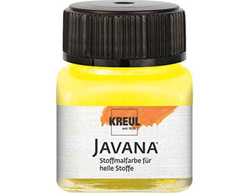 KREUL 90901 - Javana Stoffmalfarbe für helle Stoffe, 20 ml Glas in citron, geschmeidige Farbe auf Wasserbasis mit cremigem Charakter, dringt fasertief ein, waschecht nach Fixierung von Kreul