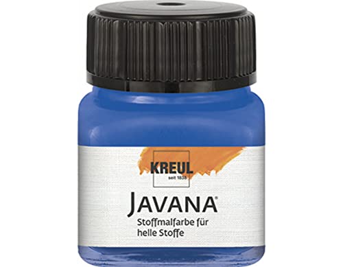 KREUL 90907 - Javana Stoffmalfarbe für helle Stoffe, 20 ml Glas in royalblau, geschmeidige Farbe auf Wasserbasis mit cremigem Charakter, dringt fasertief ein, waschecht nach Fixierung von Kreul