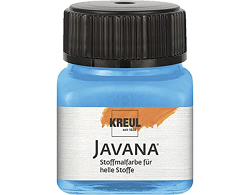 KREUL 90934 - Javana Stoffmalfarbe für helle Stoffe, 20 ml Glas in azurblau, geschmeidige Farbe auf Wasserbasis mit cremigem Charakter, dringt fasertief ein, waschecht nach Fixierung von Kreul