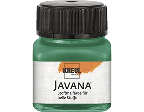 KREUL 90946 - Javana Stoffmalfarbe für helle Stoffe, 20 ml Glas in dunkelgrün, geschmeidige Farbe auf Wasserbasis mit cremigem Charakter, dringt fasertief ein, waschecht nach Fixierung von Kreul