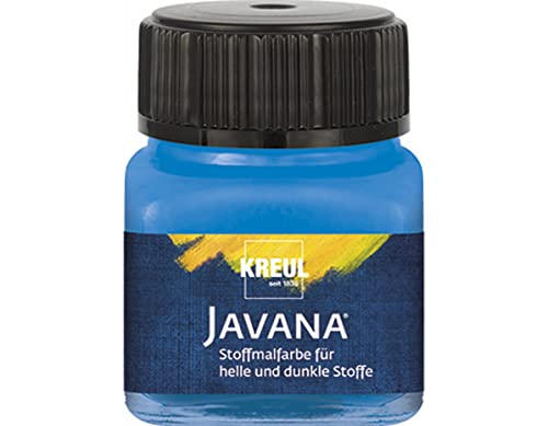 KREUL 90956 - Javana Stoffmalfarbe für helle und dunkle Stoffe, 20 ml Glas blau, brillante Farbe auf Wasserbasis, pastoser Charakter, zum Stempeln und Schablonieren, nach Fixierung waschecht von Kreul