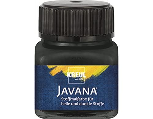 KREUL 90961 - Javana Stoffmalfarbe für helle und dunkle Stoffe, 20 ml Glas schwarz, brillante Farbe auf Wasserbasis, pastoser Charakter, zum Stempeln und Schablonieren, nach Fixierung waschecht von Kreul