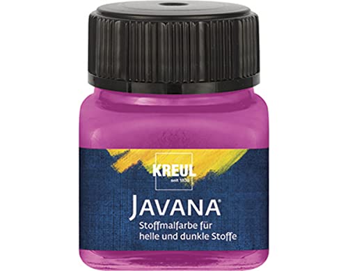 KREUL 90969 - Javana Stoffmalfarbe für helle und dunkle Stoffe, 20 ml Glas magenta, brillante Farbe auf Wasserbasis, pastoser Charakter, zum Stempeln und Schablonieren, nach Fixierung waschecht von Kreul