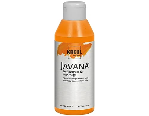 KREUL 91303 - Javana Stoffmalfarbe für helle Stoffe, 250 ml Glas in orange, geschmeidige Farbe auf Wasserbasis mit cremigem Charakter, dringt fasertief ein, waschecht nach Fixierung von Kreul