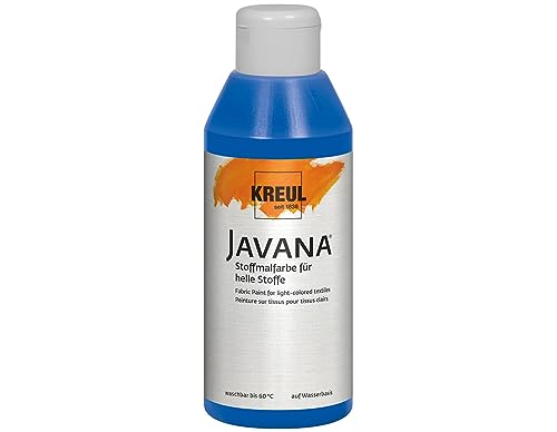 KREUL 91307 - Javana Stoffmalfarbe für helle Stoffe, 250 ml Glas in royalblau, geschmeidige Farbe auf Wasserbasis mit cremigem Charakter, dringt fasertief ein, waschecht nach Fixierung von Kreul