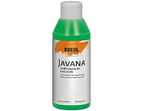 KREUL 91308 - Javana Stoffmalfarbe für helle Stoffe, 250 ml Glas in brillantgrün, geschmeidige Farbe auf Wasserbasis mit cremigem Charakter, dringt fasertief ein, waschecht nach Fixierung von Kreul