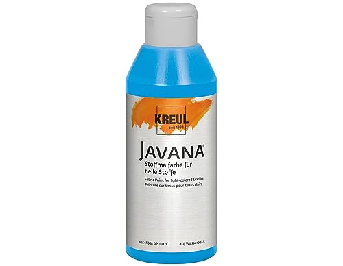 KREUL 91334 - Javana Stoffmalfarbe für helle Stoffe, 250 ml Glas in azurblau, geschmeidige Farbe auf Wasserbasis mit cremigem Charakter, dringt fasertief ein, waschecht nach Fixierung von Kreul