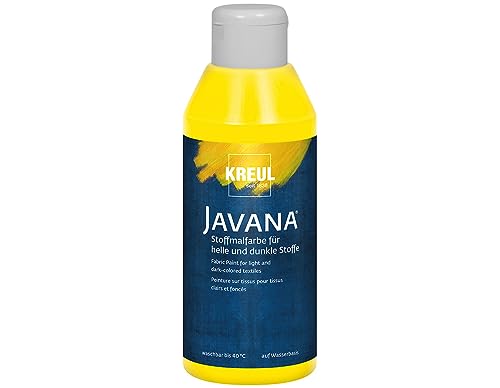 KREUL 91462 - Javana Stoffmalfarbe für helle und dunkle Stoffe, 250 ml Flasche gelb, brillante Farbe auf Wasserbasis, pastoser Charakter, zum Stempeln und Schablonieren, nach Fixierung waschecht KREUL 91462 - Javana Stoffmalfarbe für helle und dunkle Stoffe, 250 ml Flasche gelb, brillante Farbe auf Wasserbasis, pastoser Charakter, zum Stempeln und Schablonieren, nach Fixierung waschecht von Kreul